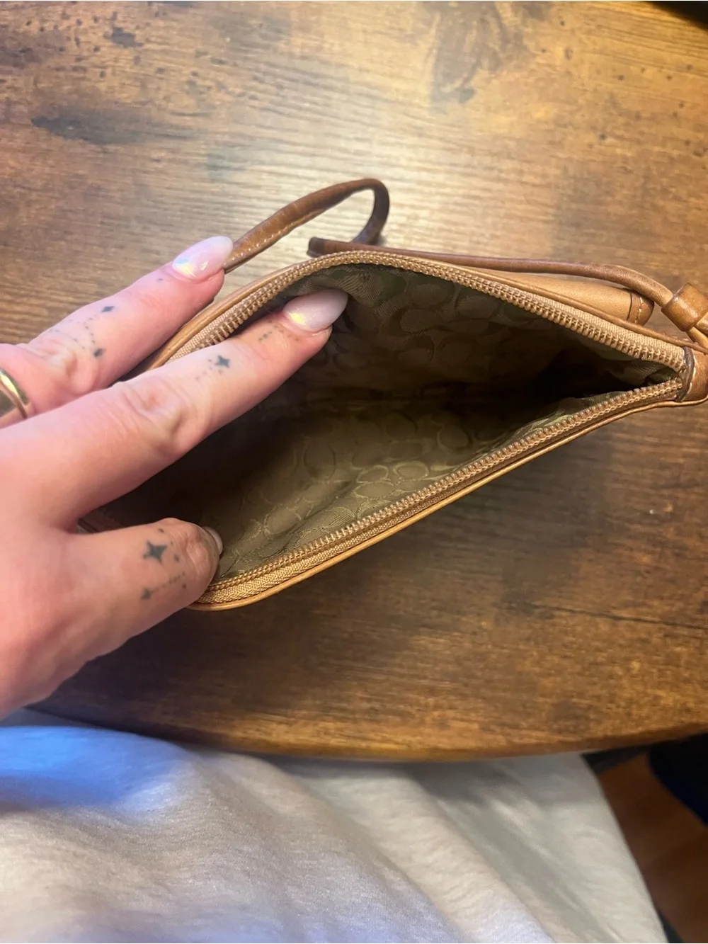 Coach Leather Wristlet Clutch in Tan